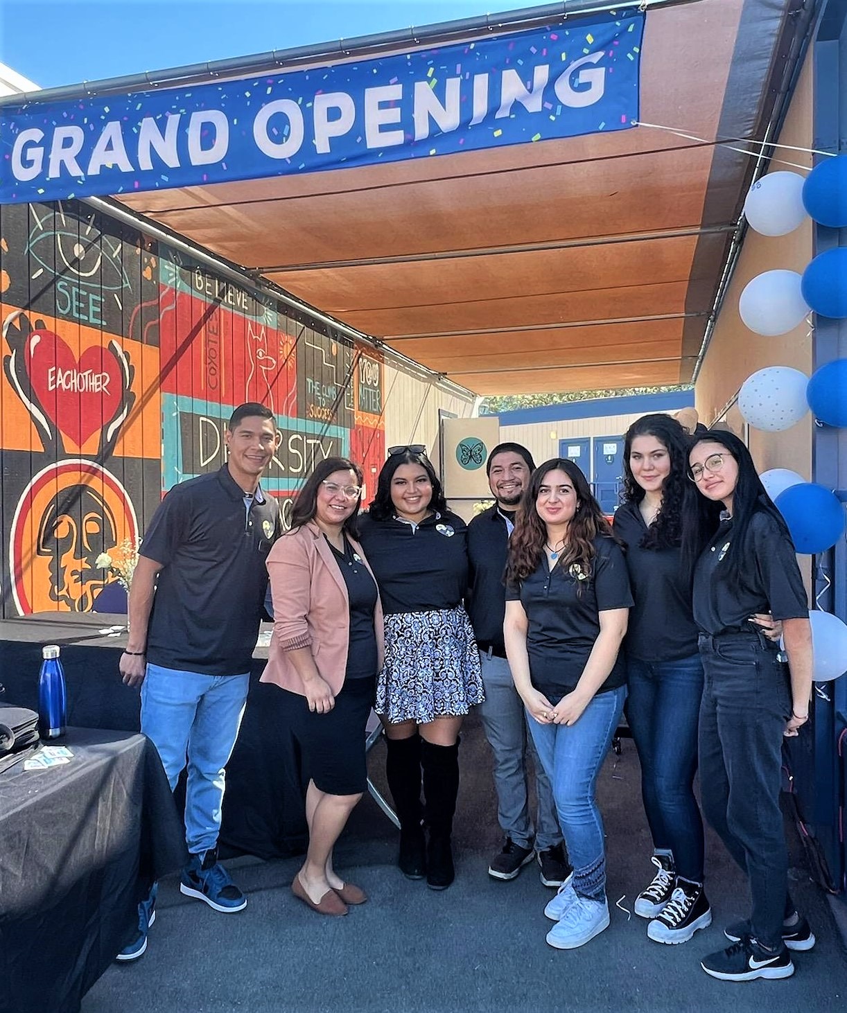 Students pose in front of the new Latinx Center at Cuyamaca College